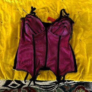 NWT Tripp NYC metallic hot pink and black fishnet corset